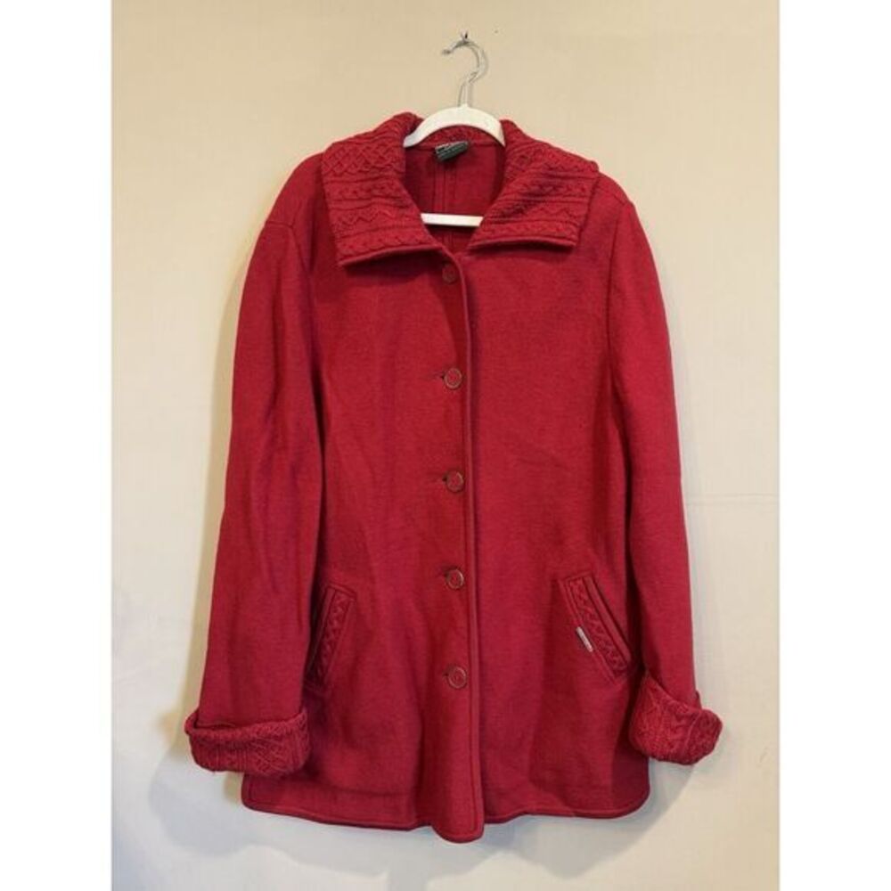 Vintage Geiger Red Wool Sweater Cuff Coat‎ Austria Size 42 Classic Outdoor